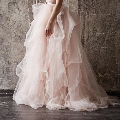 Tutu Long Skirts Women High Waist Lush Tiered Tulle Ruffle Formal Party Skirt For Wedding With Bow Belt