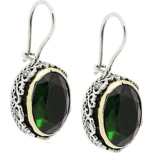 Jade Green Cubic Zirconia Silver Women 'S Earrings Authentic