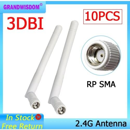 10pcs 2.4ghz Antenna 3dbi RP-SMA wifi antenna Aerials 2.4 Ghz antenne SMA Plug Connector wi fi Antena wi-fi antennas for router