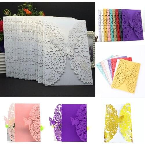 10pcs Fashion Butterfly Invitations Card Wedding Engagement Mariage Graduacion Party Invite Favor Supplies Thank You Cards