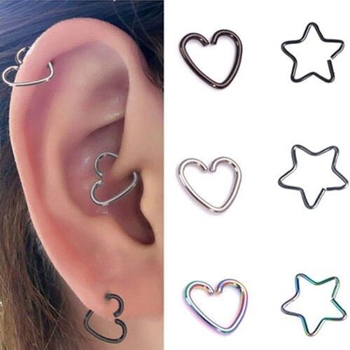 10Pcs Punk Heart Star Helix Cartilage Tragus Daith Nose Piercing Studs Earrings