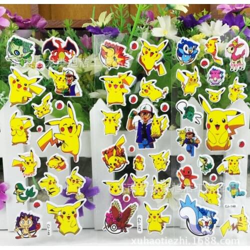 12 pcs/set Pokemon Pikachu Cartoon Tattoo toys Stickers Boys Children Toys Tatoo Paper Paste Waterproof Party Kids pat birthday