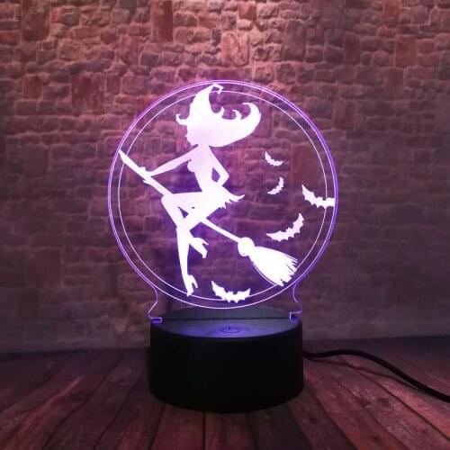 3D Illusion Led Lamp 7 Colors Change Nightlight Desk Decor Witch Flying Figure Model Toys