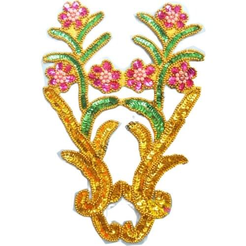 Christmas Trims Christmas Trims Sequined Appliqued Gold And Silver Beading Flower Patches hair accessory 30cm*20.8cm