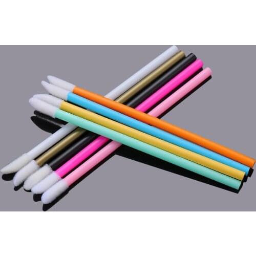 50Pcs/pack Disposable Portable Lipstick Brush Flocking Lip Gloss Brush Cotton Tip Makeup Beauty Tools Hollow Rod Lips Brush