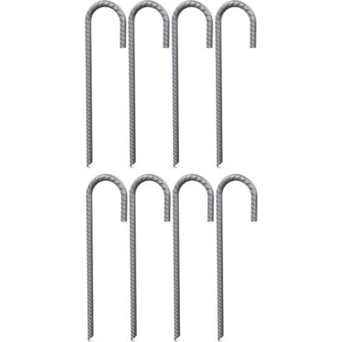 8Pcs Heavy Duty J Hook Ground Anchors, Curved Steel Plant Support Garden Stake with Chisel Point End, for Camping Tent