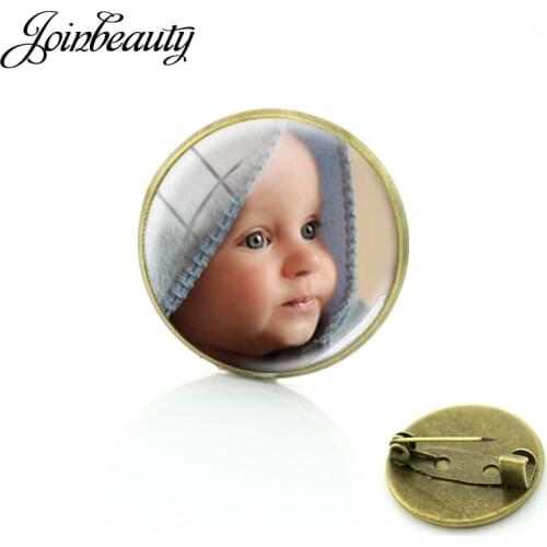 JOINBEAUTY Vintage Photo Custom Antique Bronze Brooches Family Photo Glass Cabochon Badge Pins Breastpin Gift NA01