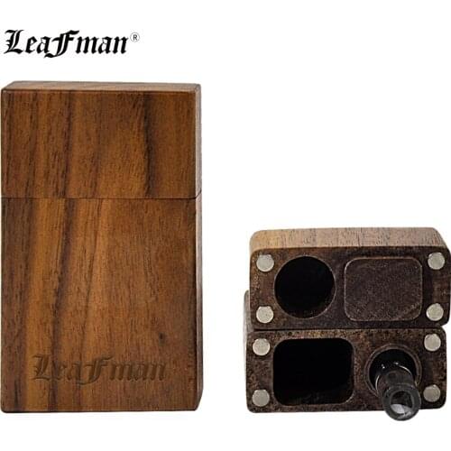 LEAFMAN Magnetic Style Wooden Dugout Case With Glass One Hitter Pipe Bat 56*88MM Natural Wood Cigarette Case Dry Herb Box