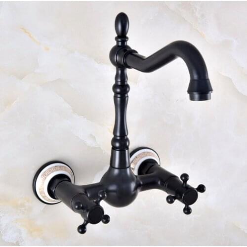 Black Oil Rubbed Bronze Bathroom Kitchen Sink Faucet Mixer Tap Swivel Spout Wall Mounted Two Handles mnf877