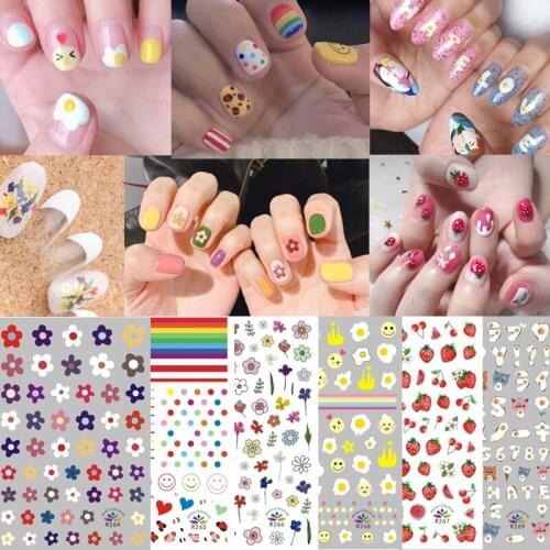 Ins Girls Folower Nail Stickers Nail Art Decorations For Women Strawberry Egg Design Nail Bueaty Smail Rainbow