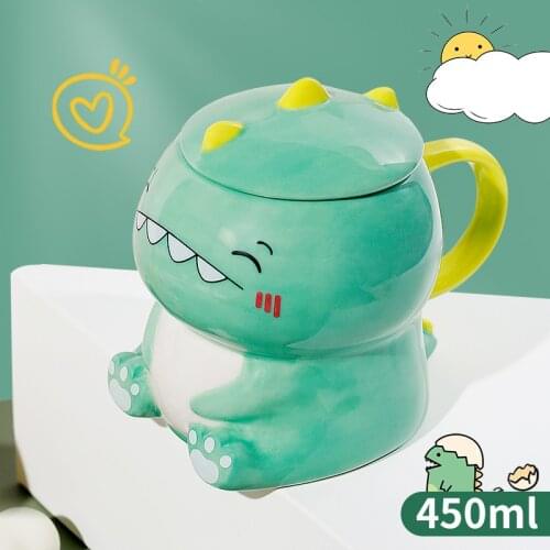 Creative ceramic cup Japanese home cute dinosaur cup breakfast milk coffee cup mug with lid water cup