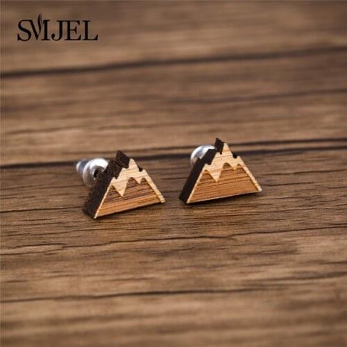 SMJEL Small Mountain Stud Earring Wooden Natural Design Peace Post Earrings For Girls Snow Mountain Jewelry Mom boucle d'oreille