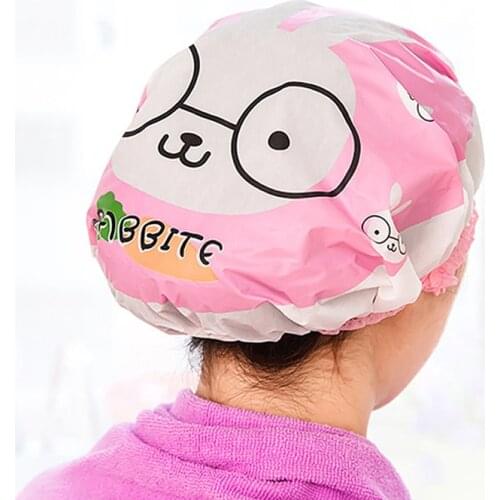 Cute Cartoon Animal Waterproof Shower Bath Hair Cap Resuable Lace Elastic Band Waterproof Kids Cute Shower Cap Bathroom Supplies