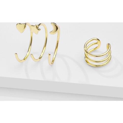 Trendy Mini Moon Star Heart Stud Earrings for Women Girls Punk Gold Color Ear Cuff Pendientes Girls Ear Jewelry Gift 2021 New