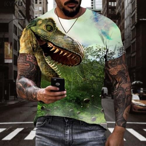 KYKU Brand Dinosaur T shirt Men Forest Anime Clothes Funny Tshirts Casual Harajuku Tshirt Printed Short Sleeve T shirts