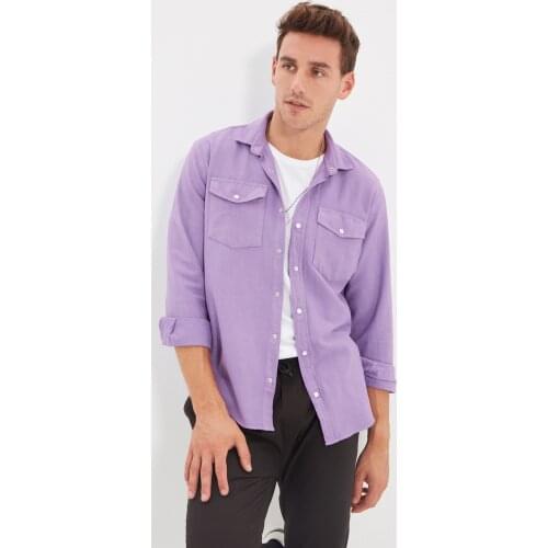 Trendyol Men 'S Regular Fit Shirt Collar Double Pocket Clamshell Long Sleeve Overshirt Shirt TMNAW22GO0354