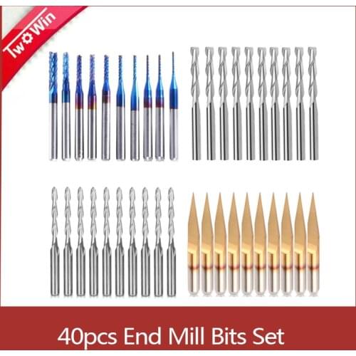 40pcs End Mill Bits Set 1/8" Shank Milling Cutter 3.175mm Engraving Bit Carbide PCB End Milling Cutters For Wood