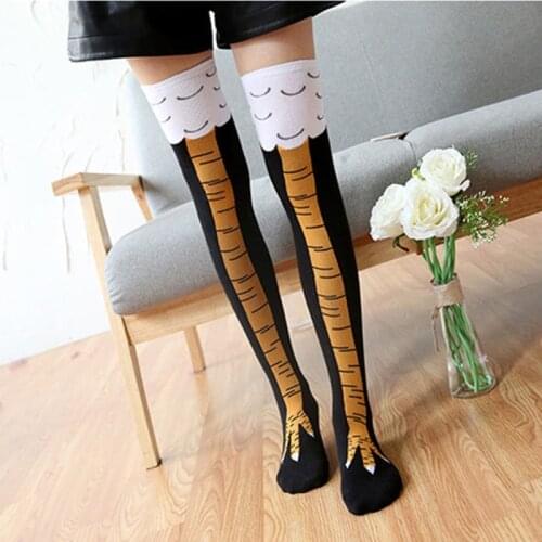 High Quality Creative Chicken Women Over The Knee Socks Cartoon Cotton Chicken Claw Ladies 3D Print Funny Animal High Socks