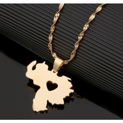 Stainless Steel Venezuela Map Pendant Necklace For Women Gold Color Venezuela Heart Charm Jewelry