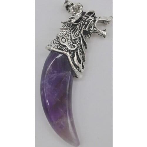 Purple Crystal Stone Teeth Pendant Dragon Fashion Jewelry For Woman Gift S3056