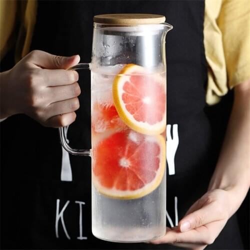 Nordic Creative Transparent Glass Water Bottle Juice Jug High Capacity Heatable Tea Pot Kettle Heat-Resistant Leak-Proof Carafe