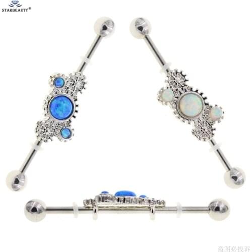 Luxury Opal Earrings for Women 1.6X35mm Long Barbell Gear OPAL Industrial Piercing Helix Piercing Tragus Stainless Steel Pircing