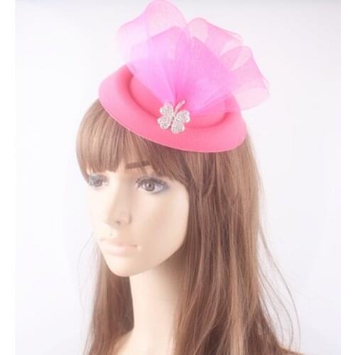 Elegant Rhinestone Bridal Cocktail Fascinator Hats 13 Colors Felt Women Hats with Crinoline Party or Wedding Hair Accessories