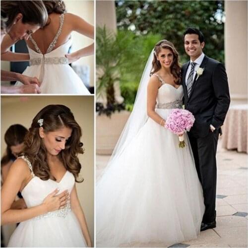 Boho Wedding Dresses 2020 A-Line Sweetheart spaghetti straps Beach Wedding Gown Beaded sashes Bridal Gown Robe de Mariee