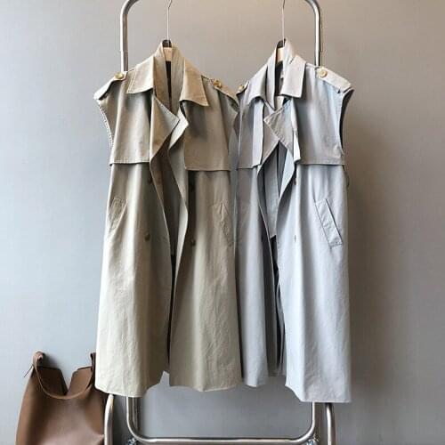 British new fashion long coat women 2020 autumn new loose lace-up sleeveless double-breasted vest jacket