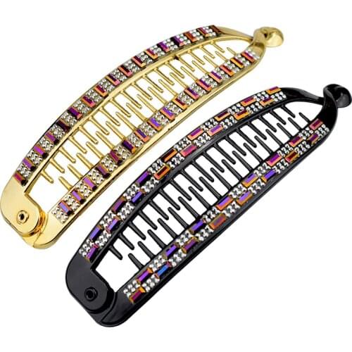 Fish Shape Barrette Hair Clips for Women Hair Accessories Fashion Rhinestone Black Gold Hairpin Long Hairclip Headwear Gifts