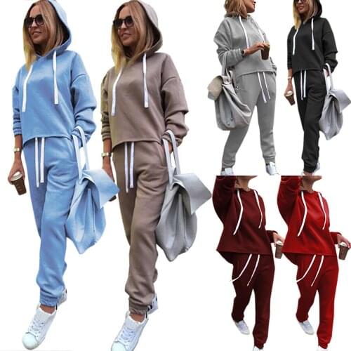 2 pcs Women Sweatshirts set Solid Hooded Top and Pants Tracksuit Long Sleeve Top Casual Pant Autumn Sportsuit Women Pants Set