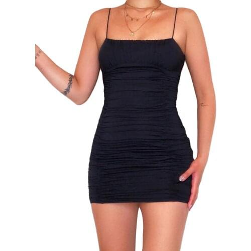 Women Sexy Sleeveless Ruched Dress Fashion Solid Color Dress for Party Daily Wear