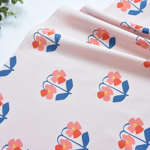 1meter 100% cotton pink flower printing fabric for Childrens skirt dress DIY Summer clothes bag handwork fabric art XMT