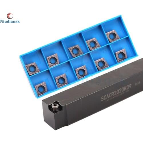 1pc SCACR1212K09 External Tool Holder SCACR1616K09 SCACR2020K09 Arbor SCACL 10pcs CCMT09T3 CCGT Carbide Insert Lathe Turning Set