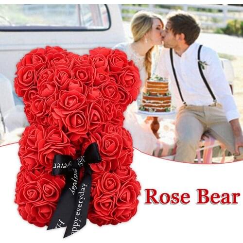 25cmFoam Bear of Rose Dolls PE Artificial Rose Handmade Romantic Love rose Flower Bear Toy Valentines Day wedding new year Gift