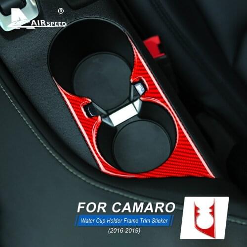AIRSPEED Red Carbon Fiber for Chevrolet Camaro 2016 2017 2018 2019 Accessories Interior Car Cup Holder Frame Panel Trim Stickers