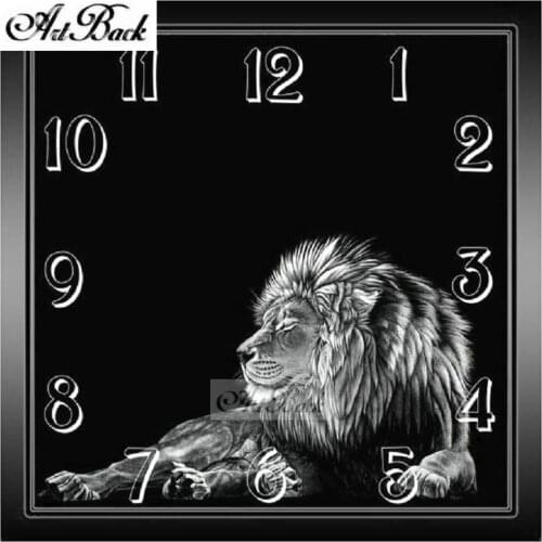 Diamond painting clock 5d full square / round resin diamond mosaic lion landscape sticker decorative animal