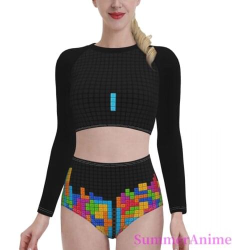 Bikinis Retro Game Exotic 2021 Women Long Sleeve Swimsuit high Waist dress sets Video Game 80s bathing suit SwimSuit