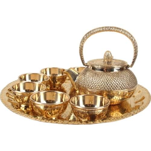 Pure copper teapot teacup tray set household kungfu tea set retro tea pot cup making imported India handmade teaware gift