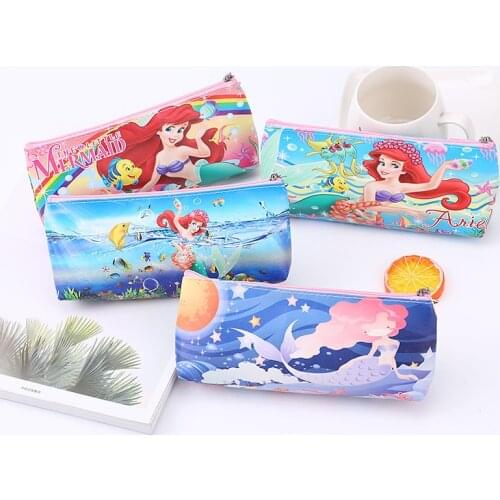 Disney Cartoon Anime Mermaid Pencil Case PU Mermaid Print Children Pen Bag Students School Supplies Stationery Kid Birthday Gift