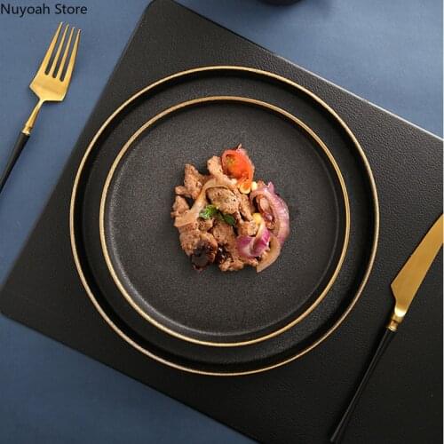 Black 10-inch Western Steak Plate Ceramic Tableware Round Breakfast Pasta Plate Light Luxury Home Western Food Decorative Plate