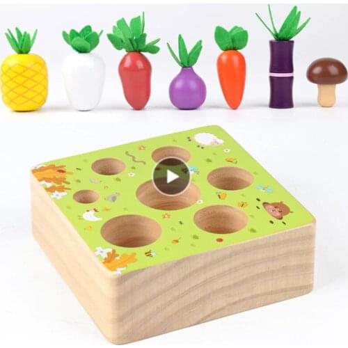 Montessori Wooden Toy Set Pull Carrot Building Block Carrot Game Early Cognition Educational Toy Natural Pine Wooden Montessori