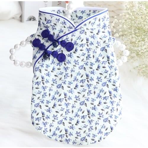 Puppy Dog Elegant Flower Print Cheongsam Princess Dress For Small Pet Dog Spring Summer Fashion Clothes Outfit Costume Poodle