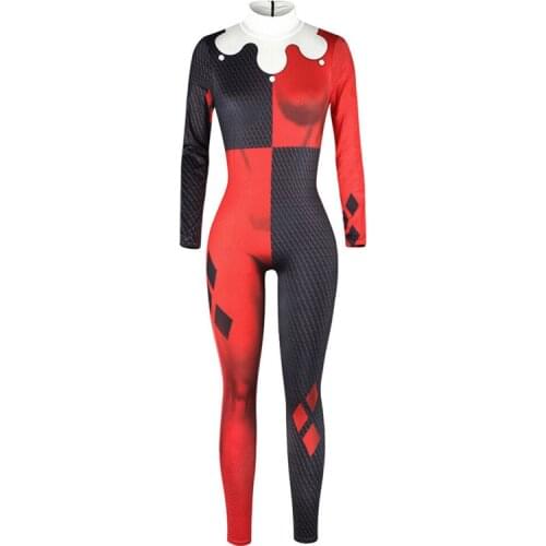 Halloween Evil Circus Clown Bodysuit Costume For Women Funny Cosplay Catsuit Outfit Tricking Jumpsuit Joker Tights Clothing Lady