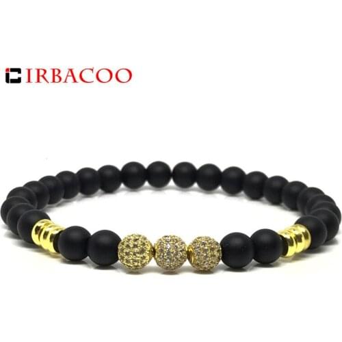 IRBACOO 2020 Trendy Luxury Men Bracelet Clear CZ Ball With Matte Stone Charm Bracelet For Men Women Jewelry Gift