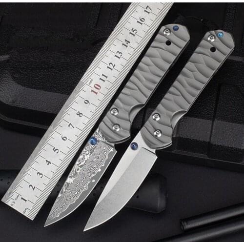 CR Pocket Folding Knife D2/Damascus Blade Wave Titanium Alloy Handle Tactical Rescue Hunting Fishing EDC Survival Tool Knives