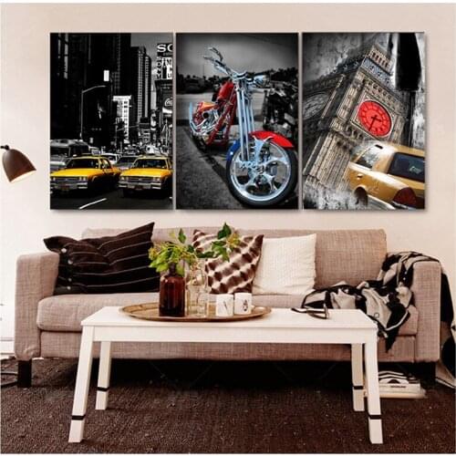 3 pcs 5d Diy diamond painting cross stitch motorcycle & car full square round diamond Emeroidery art mosaic Retro StreetZP-4009