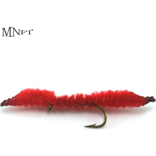 MNFT 10Pcs 10# Red Stripe Shape Pupae Juan Worms Salmon Fly Fishing Lure