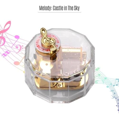 Dodecagon Transparent Acrylic Musical Box Counterclockwise Rotation Clockwork Musicbox Gold-Plating Music Movement for Friends