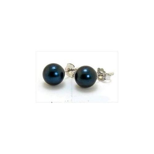 New Favorite Pearl Store AAA 7-7.5mm Black Akoya Cultured Pearl Earring Studs 14K White Gold Fine Jewelry Lady Gift